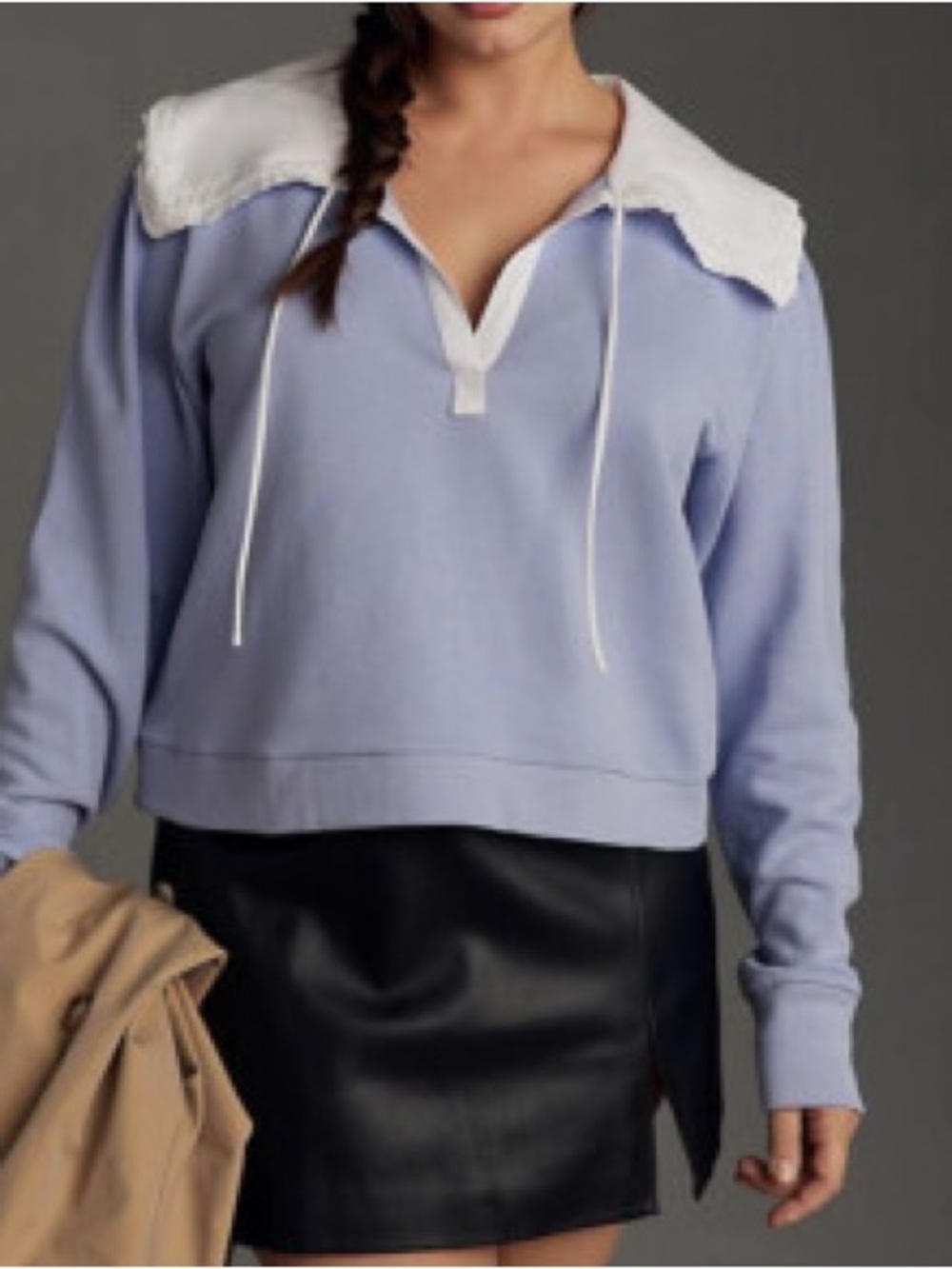 Anthropologie Poplin-Collar V-Neck Sweatshirt - Picture 9 of 9